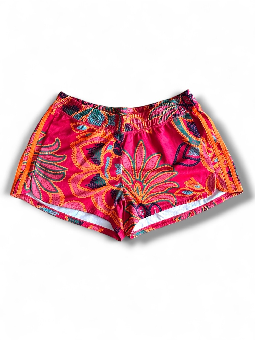 Women's Adidas Farm Rio Pacer 3-Stripes Knit Shorts in a Orange mult Brazil boho